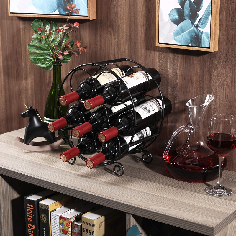 PAG 7 Bottles Freestanding Countertop Wine Rack, Metal Small Table Top Wine Rack, Drink Organizer Bottle Holder, Kitchen Organizers and Storage, Black - Image 5